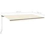 vidaXL Auvent automatique avec capteur de vent et LED 600x300 cm Crème