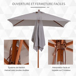 Parasol rectangulaire inclinable bois polyester haute densité 2L x 1 5l x 2 3H m gris clair