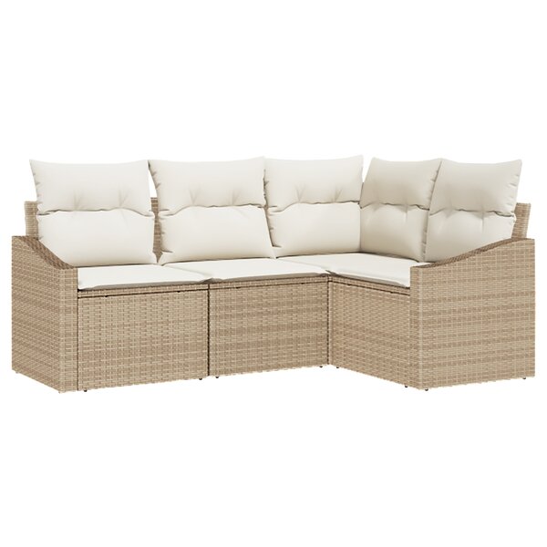 vidaXL Ensemble de salle à manger de jardin 4 pièces avec coussins en poly rotin beige