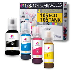 Pack compatible avec EPSON 105/106 ECOTANK  4 bouteilles d'encre