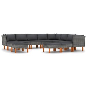 vidaXL Salon de jardin 12 Pièces avec coussins Résine tressée Gris