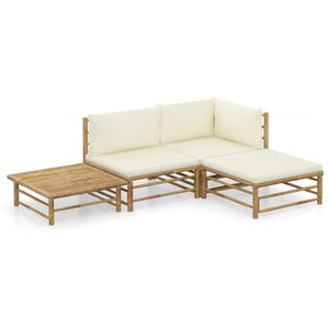 vidaXL Salon de jardin 4 Pièces avec coussins blanc crème bambou