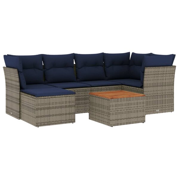 vidaXL Salon de jardin 7 Pièces avec coussins gris résine tressée