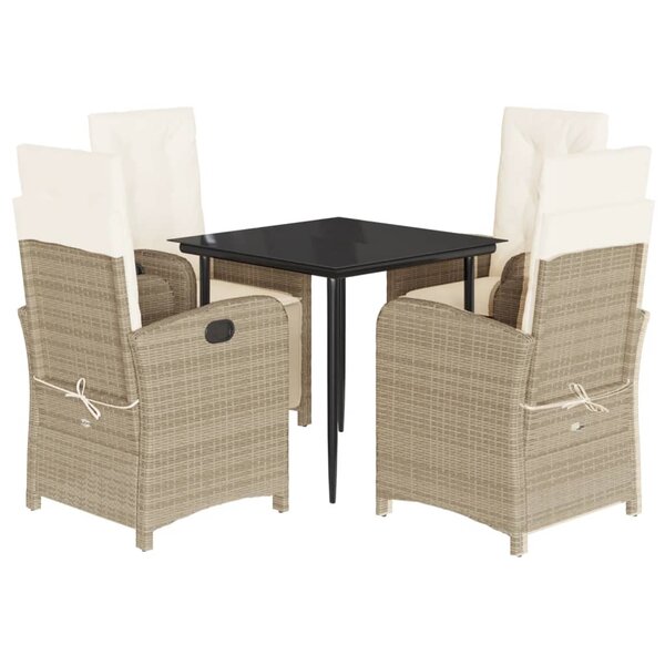 vidaXL Ensemble à manger de jardin avec coussins 5Pièces Beige poly rotin