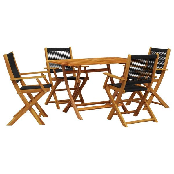 vidaXL Ensemble à manger de jardin 5Pièces noir polypropylène bois massif