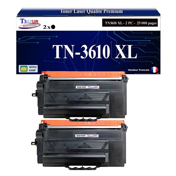 T3AZUR- 2x Toners compatibles avec Brother HL-L6410DN MFC-L6910DN TN-3610 XL Noir (25 000 pages)