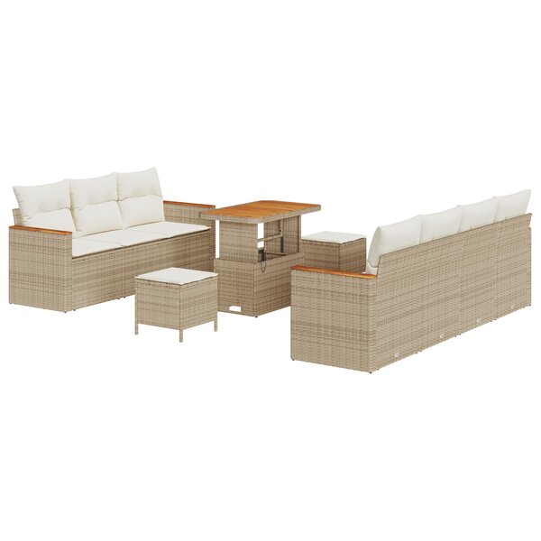 Ensemble de 10 Pièces de Canapés de Jardin avec Coussins Beige Rattan Poly Acacia
