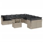 vidaXL Salon de jardin 11 Pièces avec coussins gris clair résine tressée