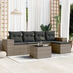 vidaXL Salon de jardin 6 Pièces avec coussins gris résine tressée