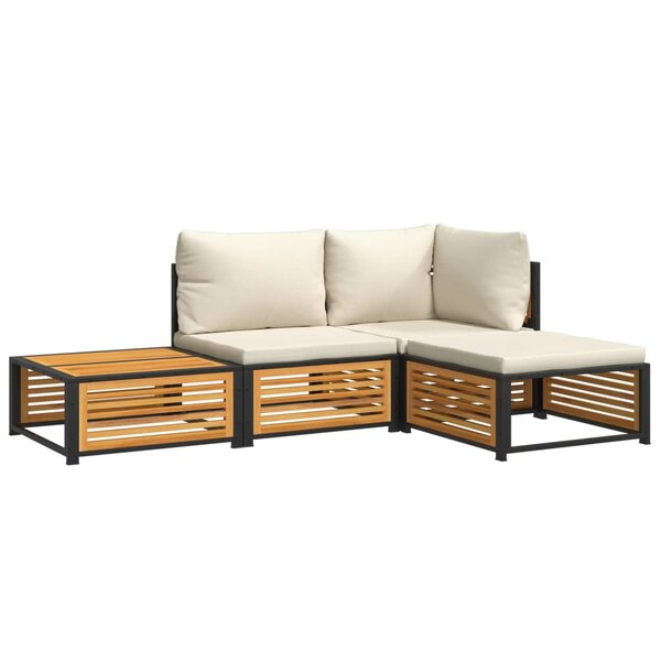 vidaXL Salon de jardin avec coussins 4 Pièces bois d'acacia massif