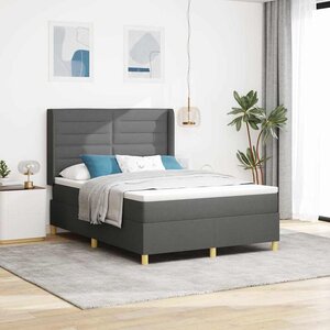 vidaXL Lit à ressorts avec matelas Gris foncé 140 x 200 cm tissu