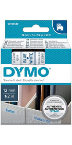 DYMO LabelManager cassette ruban D1 12mm x 7m Bleu/Blanc (compatible avec les LabelManager et les LabelWriter Duo)