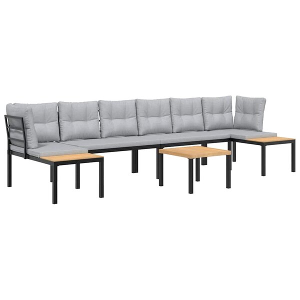 vidaXL Salon de jardin avec coussins 5 Pièces noir acier enduit de poudre
