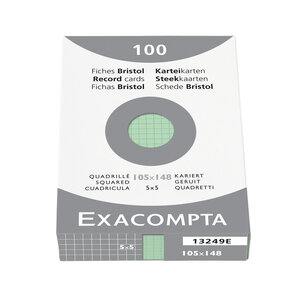 Etui de 100 Fiches Bristol non perforées 74 x105 mm Quadrillée 5X5 Vert EXACOMPTA