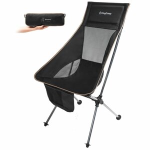 Chaise de camping pliable avec grand dossier - Kingcamp - Noir - Sac de transport inclus