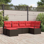vidaXL Ensemble de canapé de jardin avec coussin 6 Pièces Marron et rouge