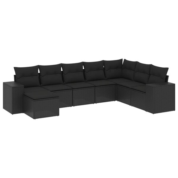 vidaXL Salon de jardin 8 Pièces avec coussins noir résine tressée