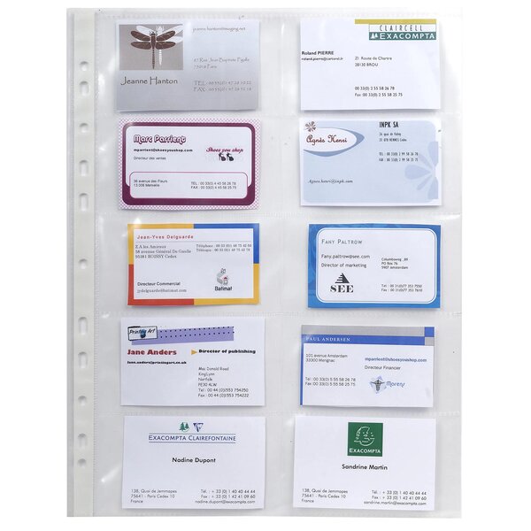 Sachet De 10 Pochettes Perforées Pour Cartes De Visite 10 Emplacements - Polypropylène Lisse 11/100e - A4 - Cristal - Exacompta