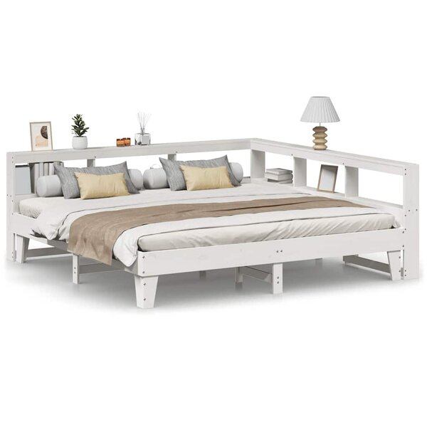 vidaXL Lit bibliothèque sans matelas blanc 200x200 cm bois pin massif
