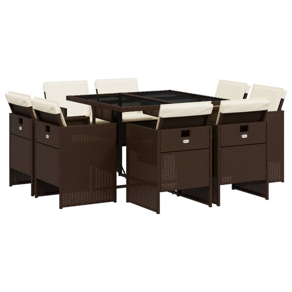 vidaXL Ensemble à manger de jardin et coussins 9 Pièces marron poly rotin