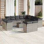vidaXL Salon de jardin avec coussins 14 Pièces gris clair résine tressée