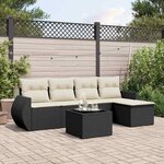 vidaXL Salon de jardin 6 Pièces avec coussins noir résine tressée