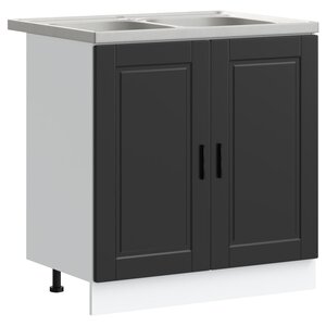 vidaXL Meuble sous évier avec porte Porto 2 Pièces Noir Bois d'ingénierie