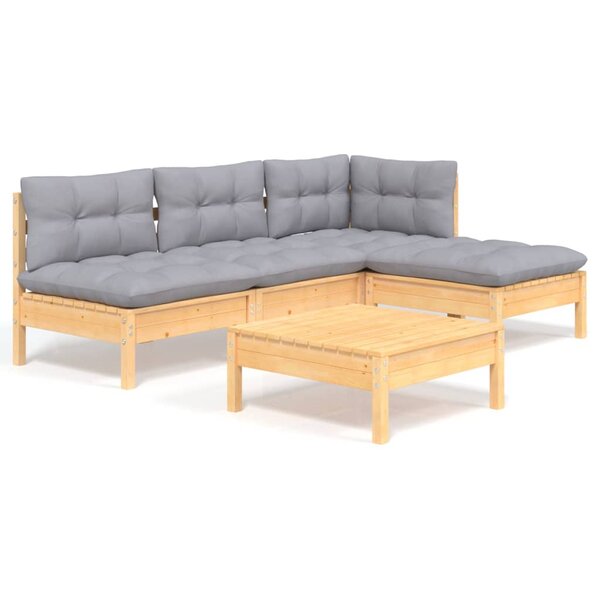 vidaXL Salon de jardin 5 Pièces avec coussins gris bois de pin