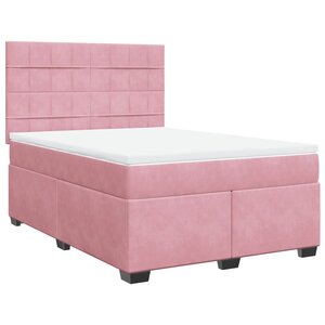 vidaXL Sommier à lattes de lit avec matelas Rose 140x200 cm Velours
