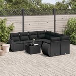 vidaXL Salon de jardin 9 Pièces avec coussins noir résine tressée