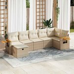 vidaXL Salon de jardin avec coussins 7 Pièces beige résine tressée
