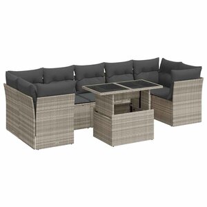 vidaXL Salon de jardin 8 Pièces avec coussins gris clair résine tressée