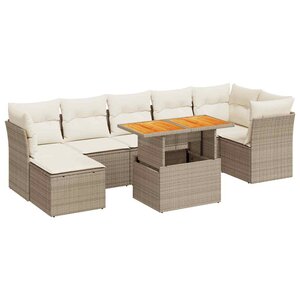 vidaXL Salon de jardin avec coussins 8 Pièces beige résine tressée