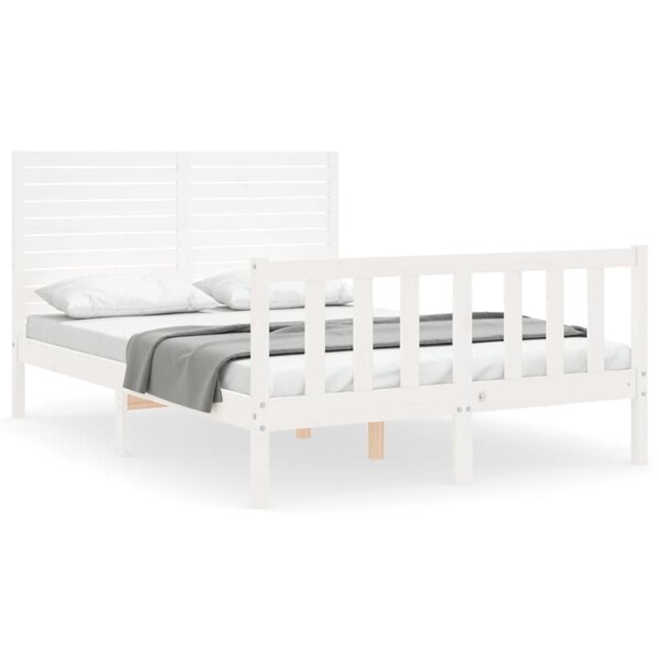 vidaXL Cadre de lit avec tête de lit blanc petit double bois massif