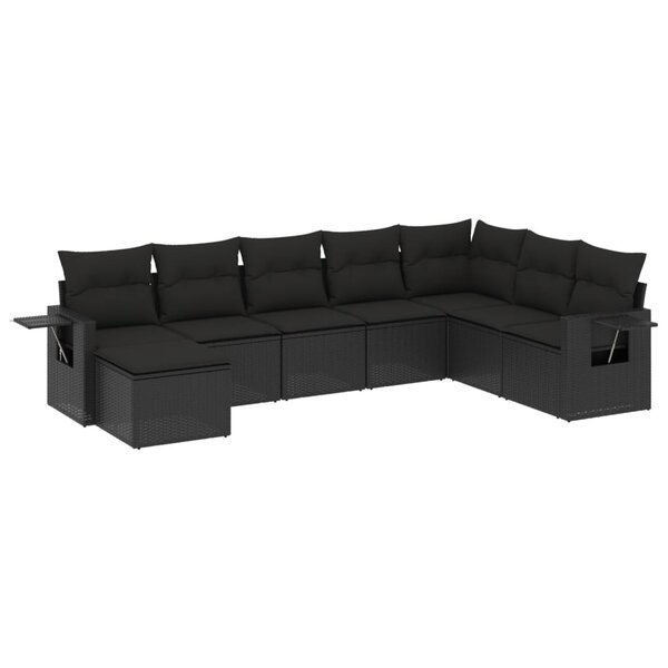 vidaXL Salon de jardin 8 Pièces avec coussins noir résine tressée
