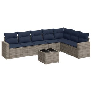 vidaXL Salon de jardin 8 Pièces avec coussins gris résine tressée