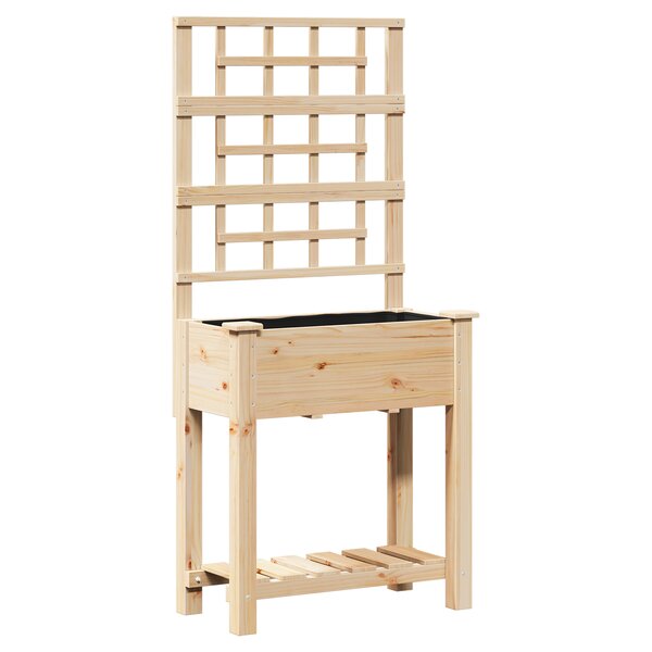 Jardinière avec treillis et étagère vidaXL 71x37x152 cm en bois massif de sapin