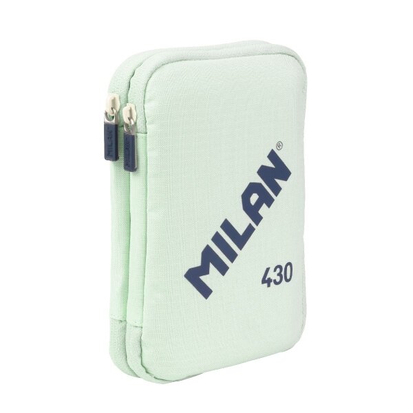 Trousse à crayons à deux niveaux Milan Collection 430 avec 2 gommes  un taille-crayon  un crayon  un stylo à bille P1 Touch Blue  une règle  12 crayons de couleur et 18 marqueurs - Vert