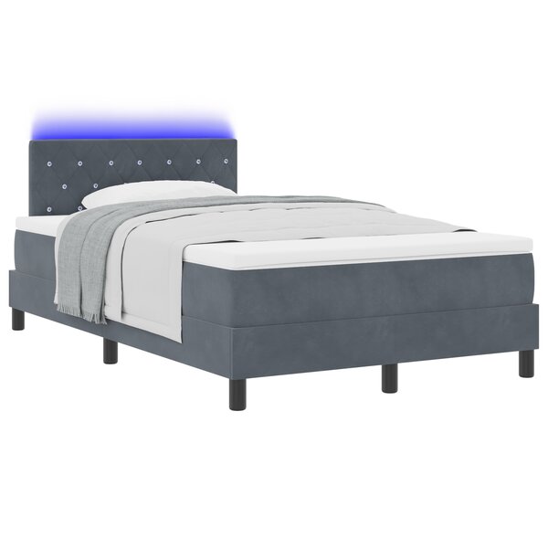 vidaXL Lit à Ressorts avec Matelas & LED Gris Foncé 120x200 cm Velours