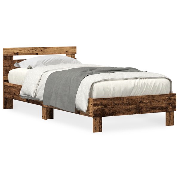 vidaXL Cadre de lit sans matelas avec lumières LED Bois ancien 90x190 cm