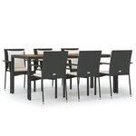 vidaXL Ensemble à manger de jardin coussins 7Pièces Noir Résine tressée