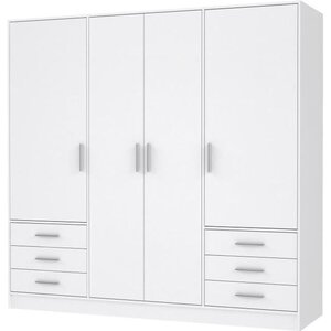 Armoire en bois aggloméré blanc mat 4 portes battantes + 6 tiroirs 206 5 x 60 x 200 cm