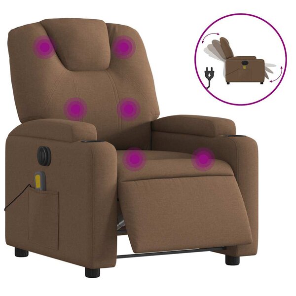 vidaXL Fauteuil inclinable de massage électrique marron tissu