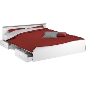 Lit adulte ZODIAC 160 x 200 - blanc - 2 tiroirs - 165.8 x 58.9 x 203 cm