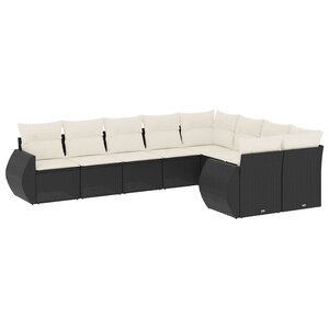 vidaXL Salon de jardin 9 Pièces avec coussins noir résine tressée