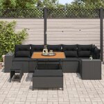 vidaXL Ensemble de canapé de jardin avec coussin 9 Pièces Noir polyrotin
