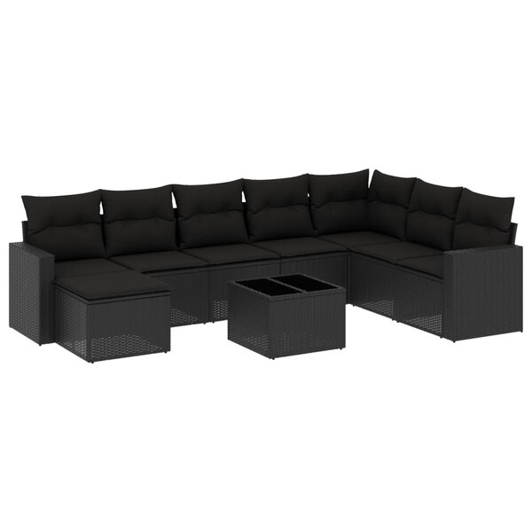 vidaXL Salon de jardin 9 Pièces avec coussins noir résine tressée