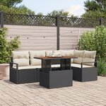 Ensemble de 6 Pièces de Canapés de Jardin avec Coussins en Rattan Noir Poly Acacia