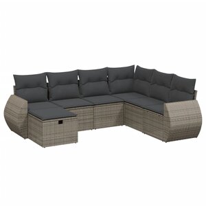 vidaXL Salon de jardin avec coussins 7 Pièces gris résine tressée