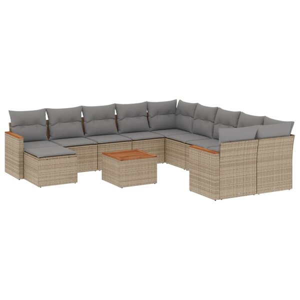 vidaXL Salon de jardin avec coussins 12 Pièces beige résine tressée